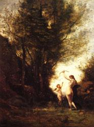 camille corot A Nymph Playing with Cupid(Salon of 1857) France oil painting art